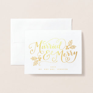 Cartão Metalizado Natal casado e Feliz com letra de mão