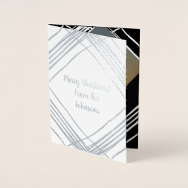 Cartão Metalizado Natal da família de fotos em preto e branco