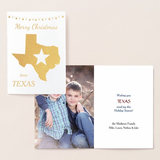 Cartão Metalizado Natal do Modelo de Foto Dourado do Texas Star (Exibição)
