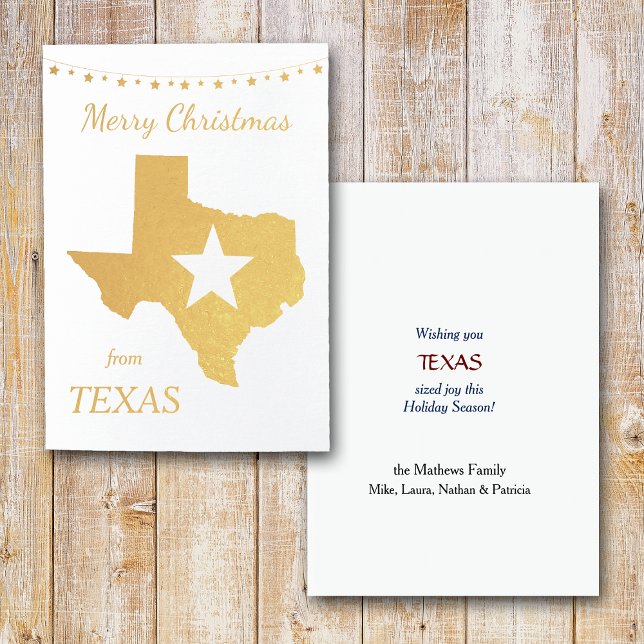 Cartão Metalizado Natal Dourado do Texas Star (Criador carregado)