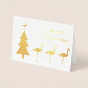 Cartão Metalizado Natal engraçado do flamingo