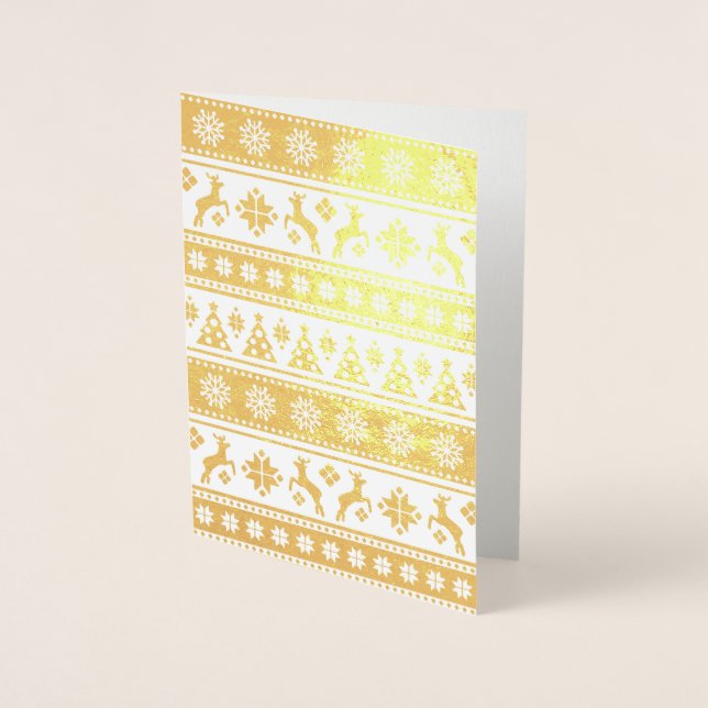 Cartão Metalizado Natal Feriado Padrão Nórdico Cozy (Frente)