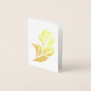 Cartão Metalizado Notecard de pena de peacock Dourada
