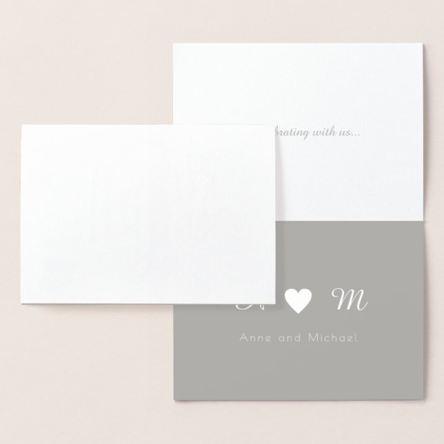 Cartão Metalizado obrigado de folha de prata você monograma casament (Exibição)