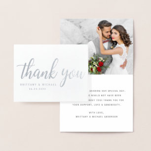 Cartão Metalizado Obrigado moderno do casamento você acopla a prata