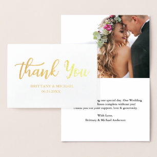 Cartão Metalizado Obrigado moderno do casamento você ouro da foto d