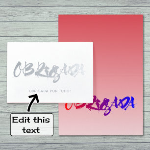 Cartão Metalizado Obrigado português de mulher prata