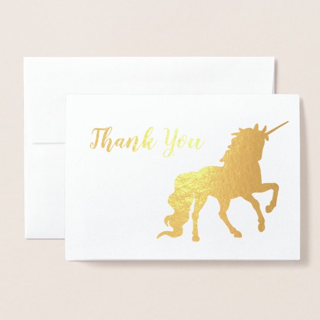 Cartão Metalizado Obrigado Unicorn Aniversário Dourado (Frente com envelope)