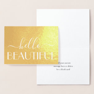 Cartão Metalizado Olá Nota Doblada de Tipografia Moderna Chic Bonita