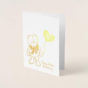Cartão Metalizado Ouro 50º aniversário de casamento marido teddy bea