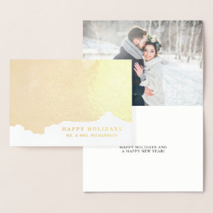 Cartão Metalizado Ouro abstrato   elegante boas festas com foto