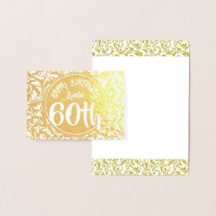 Cartão Metalizado Ouro Damask 60th Birthday - HGC personalizado