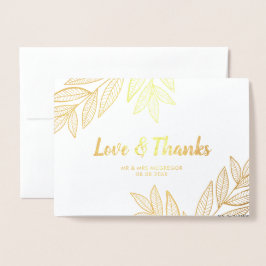 Cartão Metalizado Ouro Deixa Foto de Casamento de Amor e Obrigados