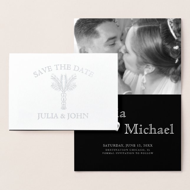 Cartão Metalizado Palm Tree Cartas Desenhadas Manualmente Salvar a D (Exibição)