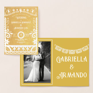 Cartão Metalizado Papel Picado Mustard Yellow & White Wedding Foil