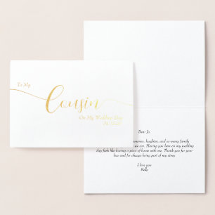 Cartão Metalizado Para Meu Primo no Dia do Meu Casamento Elegante Sc