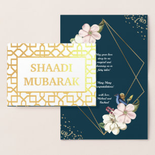Cartão Metalizado Parabéns do casamento Shaadi Mubarak Dourado