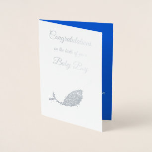 Cartão Metalizado Parabéns Narrais Cute Blue Baby Boy Personalizados