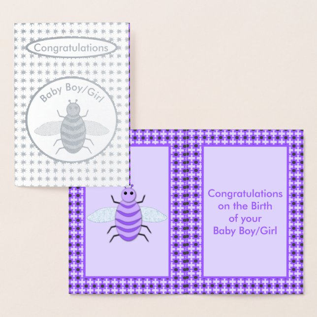 Cartão Metalizado Parabéns Neutros De Bebê Roxo Cute (Exibição)