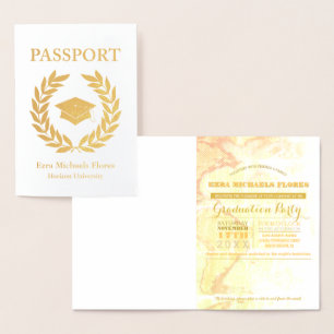 Cartão Metalizado Passaporte de festa de formatura dourado