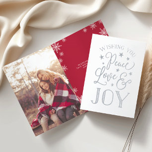 Cartão Metalizado Paz, Amor e Alegria   Prata de fotos de Natal