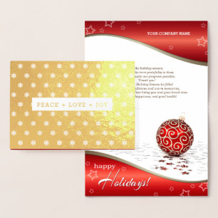 Cartão Metalizado PEACE+AMOR+JOY. Empresa de Natal Luxury