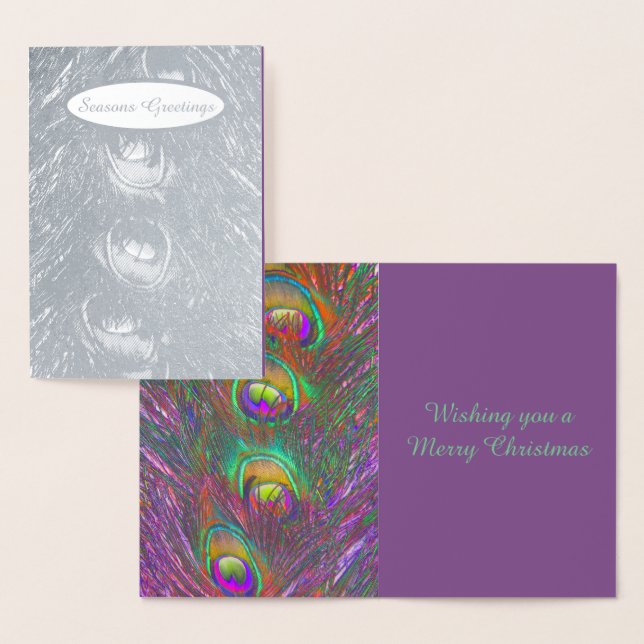 Cartão Metalizado Penas Peacock de Natal Personalizadas (Exibição)