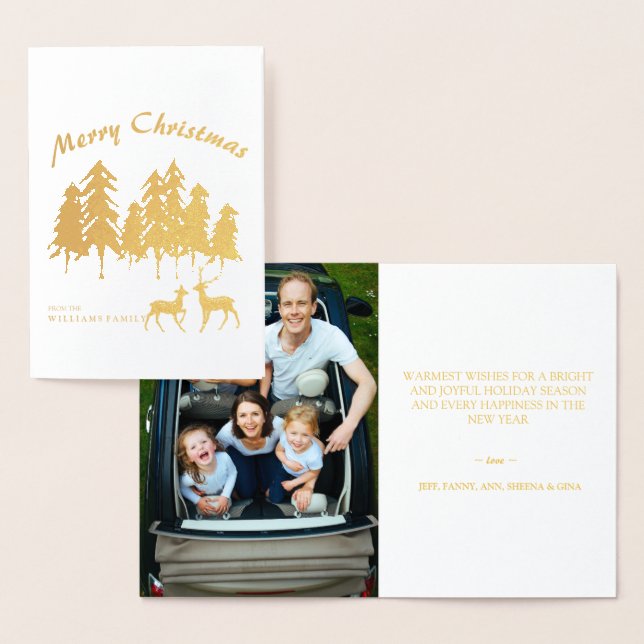 Cartão Metalizado Pine Woods Forest Reindeer Foto Feliz Natal (Exibição)