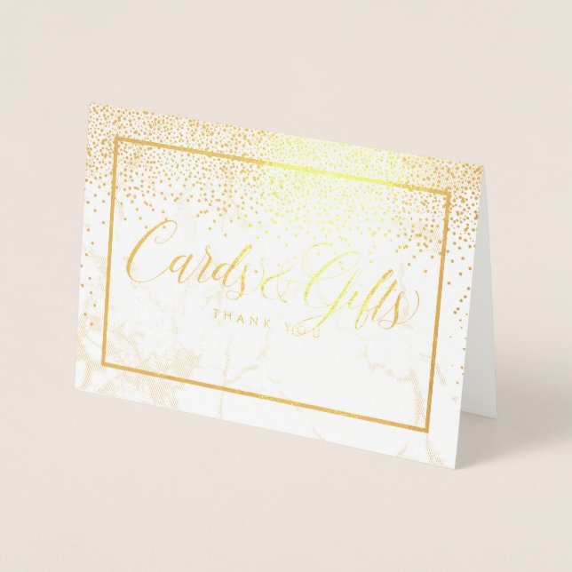 Cartão Metalizado PixDezines Dourados Confetti/Cards+Sinais de Mesa  (Frente)
