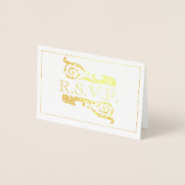 Cartão Metalizado Placa de Foil RSVP Dourada do Ornamentado Vintage