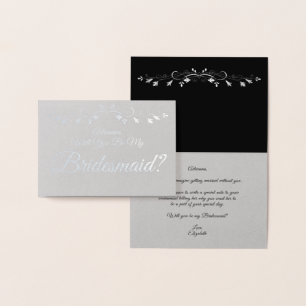 Cartão Metalizado Placa de Proposta Elegante de Bridesmaid da Silver