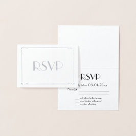 Cartão Metalizado Placas RSVP de Casamento de Arte de Foil Real Silv