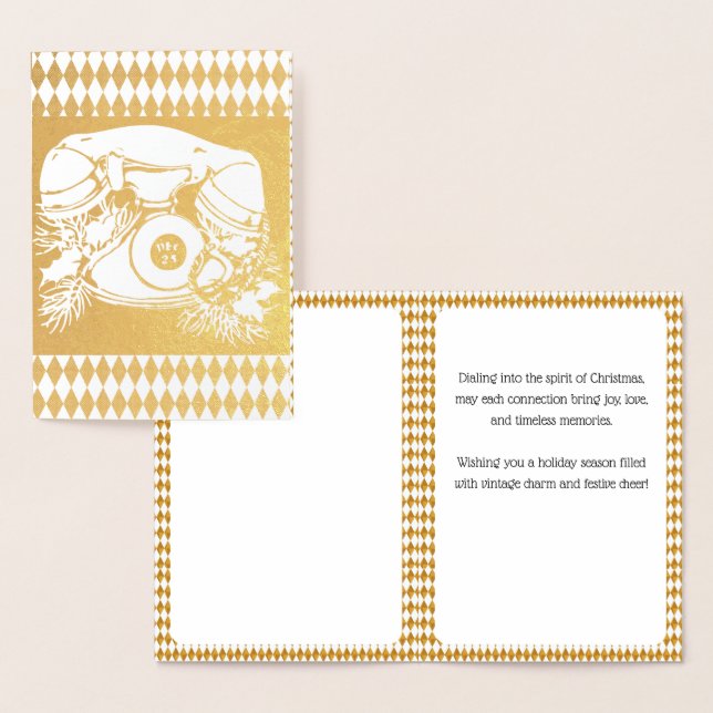 Cartão Metalizado Presente Antiquado de Telefone de Natal Vermelho (Exibição)