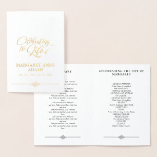 Cartão Metalizado Programa Funeral Life Foil Celebração de Gold