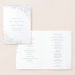 Cartão Metalizado Programas de Casamento de Portas de Foil de Prata<br><div class="desc">Um moderno e elegante programa de casamento dobrado com tipografia moderna e pontos confetti. Este programa de casamento será perfeito para casamentos formais e casamentos de Natal. A frente e o verso do cartão são impressos com folha prateada REAL. A dentro do cartão não é folha de alumínio.</div>
