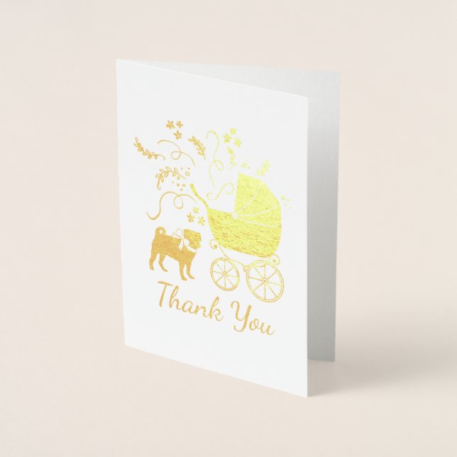 Cartão Metalizado Pug Chá de fraldas Canina Sexo Neutro (Frente)