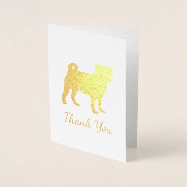 Cartão Metalizado Pug Chá de fraldas Cão Puppy Sexo Neutro (Frente)