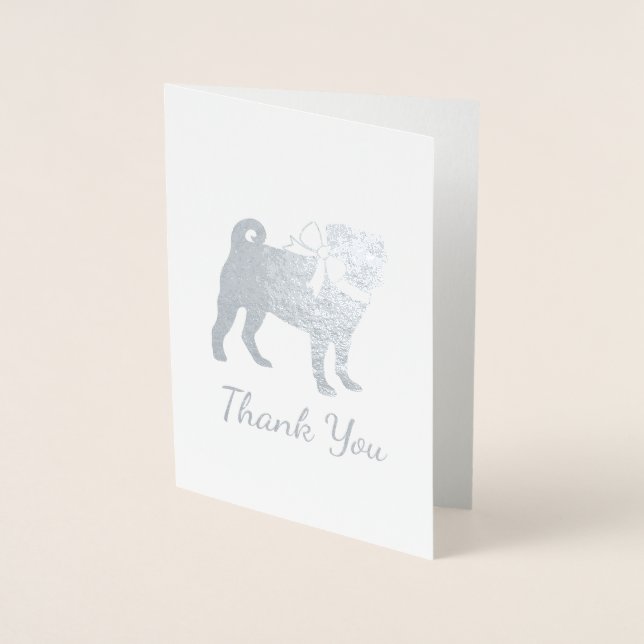 Cartão Metalizado Pug Chá de fraldas Cão Puppy Sexo Neutro (Frente)