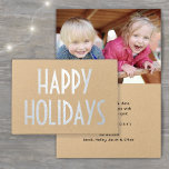 Cartão Metalizado Qualquer texto simples Kraft Feliz Feriados Silver<br><div class="desc">Deixe seu cartões de natal brilhar com o luxo brilho de prata real. Todo texto na frente e no dentro pode ser facilmente personalizado ou excluído. A Frente pode ler Feliz Natal, Feliz Feriados, Feliz Chanucá, Saudações do Seasons, Feliz ano novo ou outro texto. No dentro, use uma citação favorita...</div>