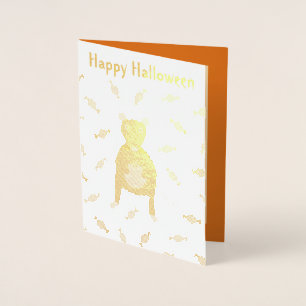 Cartão Metalizado Rato e Abóbora de Halloween Fofo Personalizado
