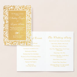 Cartão Metalizado Real Gold Foil Damask Floral Weding Program