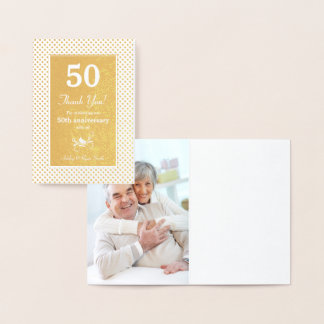 Cartão Metalizado Real Gold Foil Dots 50º Aniversário Obrigado