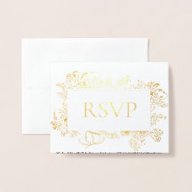 Real Gold Foil Floral Line Art Weding RSVP Foil C