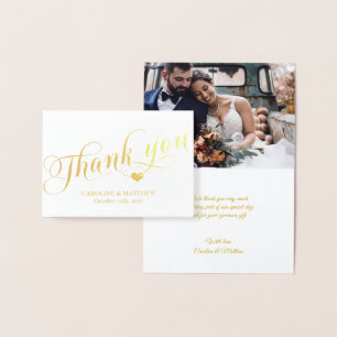 Cartão Metalizado REAL Gold Foil, OBRIGADO PELO Casamento   com Foto