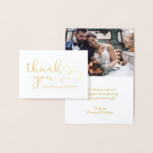 Cartão Metalizado REAL Gold Foil, OBRIGADO PELO Casamento   com Foto