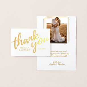 Cartão Metalizado REAL Gold Foil, OBRIGADO PELO Casamento   com Foto