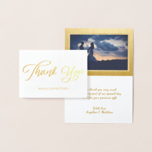 Cartão Metalizado REAL Gold Foil, OBRIGADO PELO Casamento   com Foto