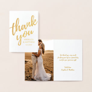 Cartão Metalizado REAL Gold Foil, OBRIGADO PELO Casamento   com Foto