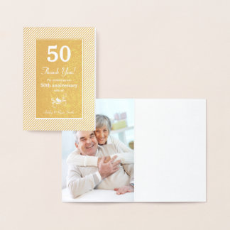 Cartão Metalizado Real Gold Foil Stripes 50º Aniversário Obrigado