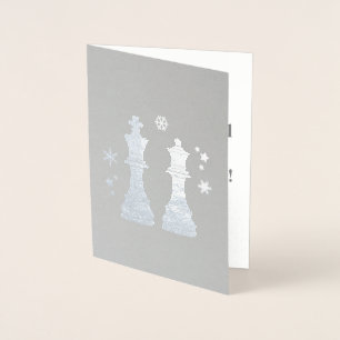 Cartão Metalizado Rei e rainha da xadrez no Natal